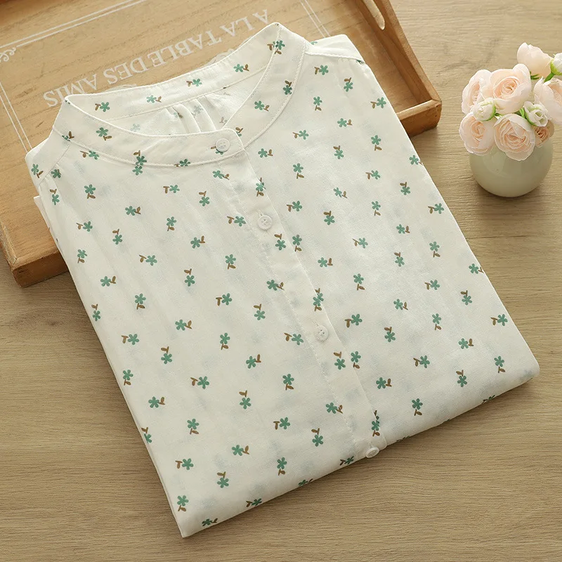 قميص صيفي جديد بأكمام تشبه جناح الخفّاش من القطن لعام 2025، بلوزة فضفاضة متعددة الاستخدامات مطبوعة برقبة دائرية للسيدات من Mori Girl T57123CC