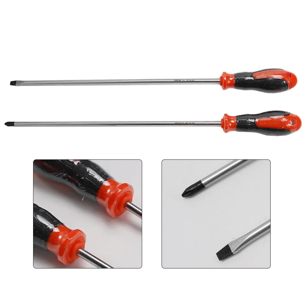 1/2pcs Extended Cross/Slotted Screwdriver 300mm 6mm Chromium Vanadium Alloy Steel Rubber Hand Tools Screwdriver Nutdrivers