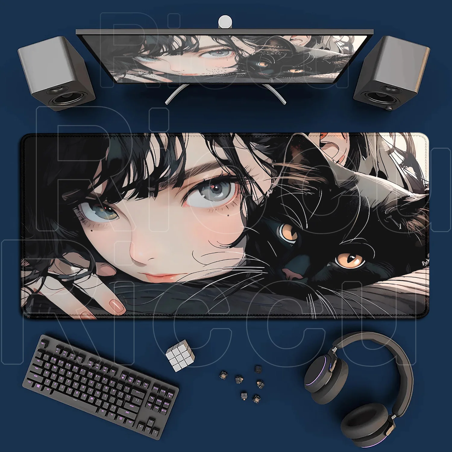 ตลกสีดําแมวสาวเมาส์Padแมวน่ารักคอมพิวเตอร์XXL Mausepadบริษัทโต๊ะMats 900X400 ขนาดใหญ่Kawaiiเบาะอุปกรณ์สํานักงาน