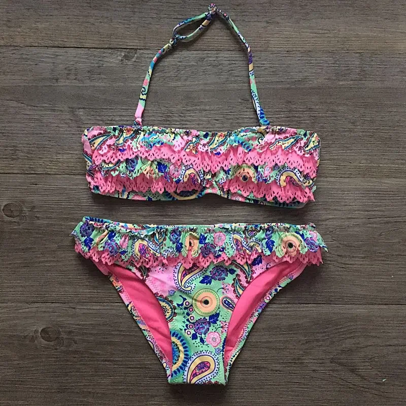 Meisjes Tweedelige Zwempakken Print Meisje Bikini 'S Set Met Gewatteerd Badpak Kinderen Badkleding Kids Badpak Meisje Strandkleding