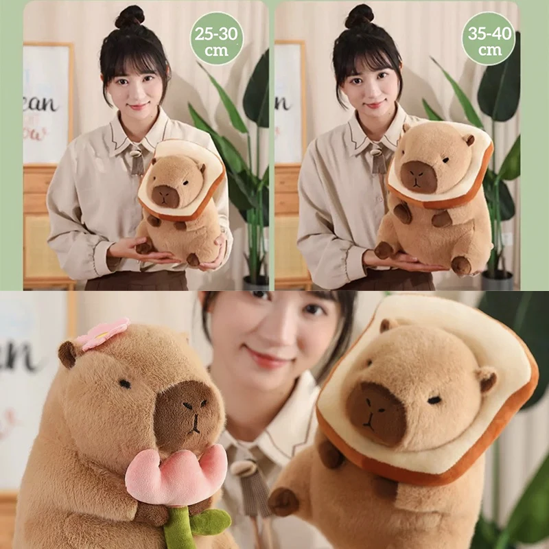 Kawaii Capybara Plush Doll Cosplay Cartoon Animals Stuffed Flower Bread Capibara Plush Toy for Kids Birthday Xmas Pillow Gift