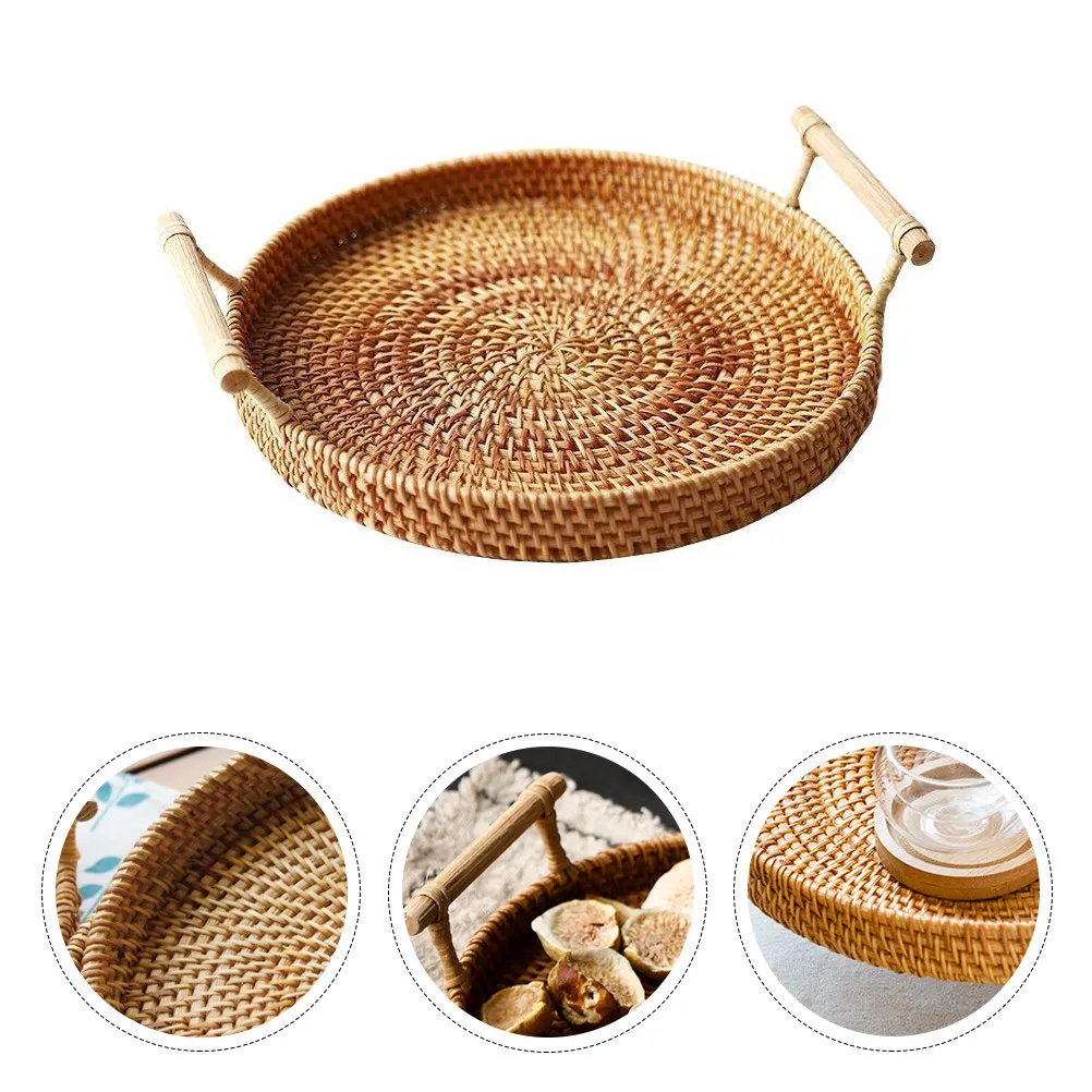1Pcs Fine Workmanship Rattan Woven Basket Safe for Food Large Capacity Portable Storage Basket for Desserts Cookies Picnic Party