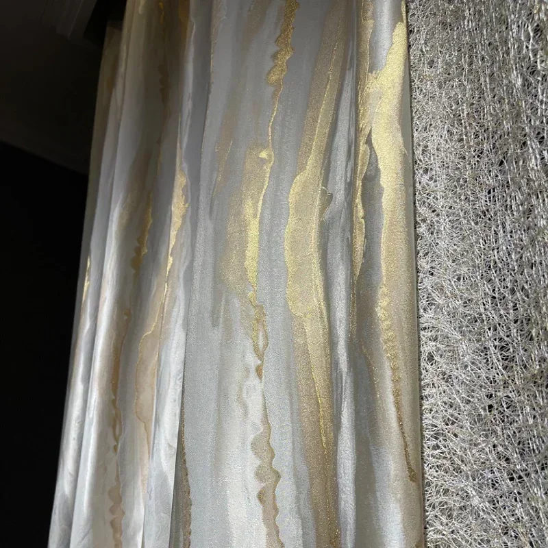 Gold Wire Marble Texture Jacquard High Precision Thickening Window Curtains for Living Room Bedroom Dining Partition Door Decor
