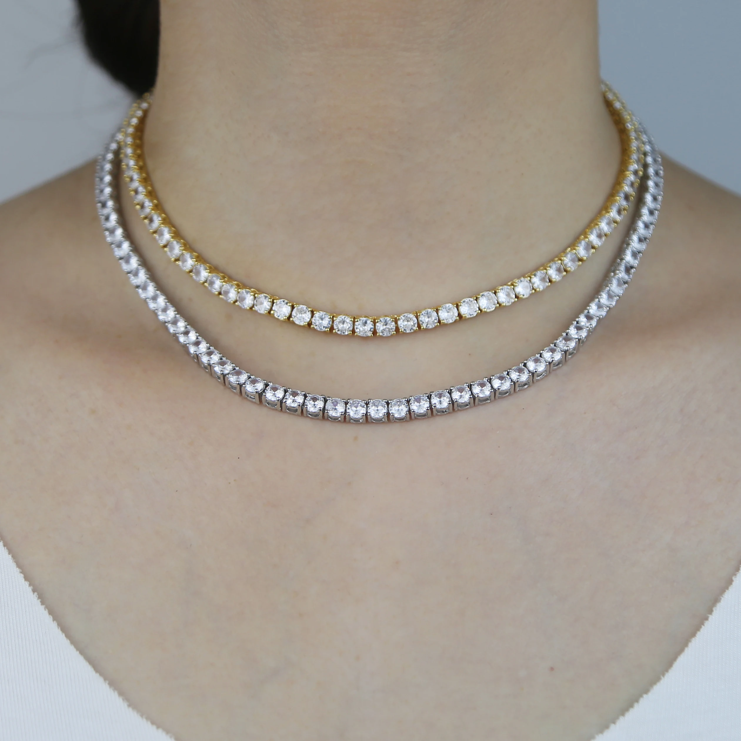 4MM CZ Tennis Chain Necklace For Lady Luxury Bling Cubic Zirconia Full Paved 1 Row Wedding Sexy Chokers Iced Out Women Jewelry