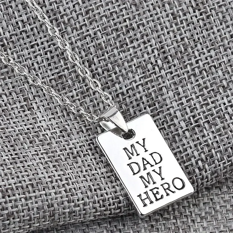 2024 New Fashion Jewelry MY DAD MY HERO Necklaces Pendant Square Tag Necklace for  Men Women Father's Day Gift Choker