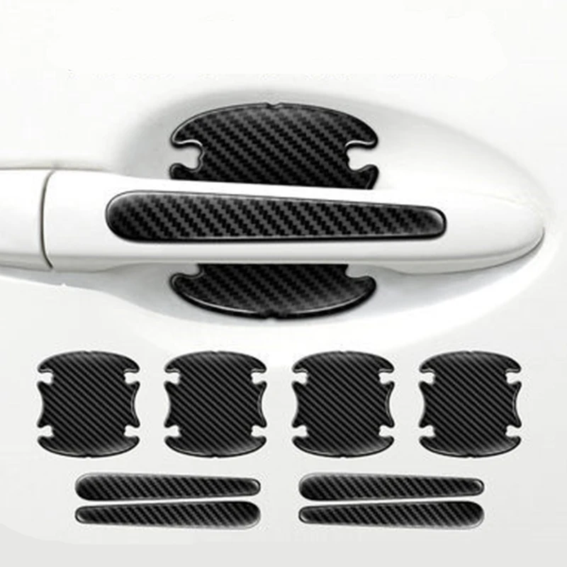 

8pcs Car Door Handle Bowl Scratch Protective Stickers Carbon Fiber For Bumpers Ka4 Carnival Tuning For Car Cruze Yaris Octavia