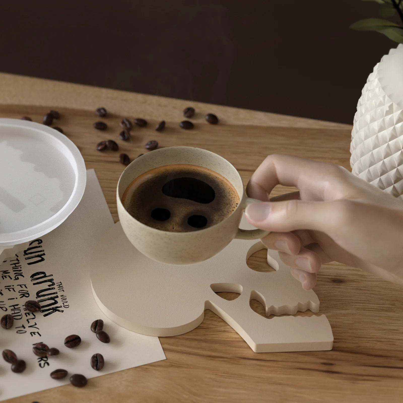 

Подставка для головы скелета, силиконовая форма, сделай сам, эпоксидная смола, коврик для кофейной чашки с полкой для хранения, форма для Хэллоуина, декор, ремесло, ручная работа