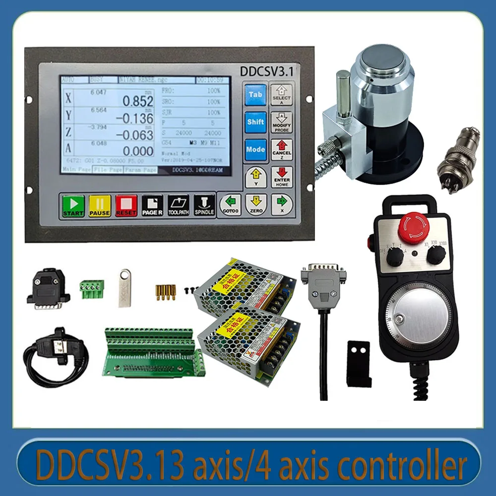 Ddcsv3.1 3/4 Axis G Code Cnc Offline Standalone Controller + 4 Axis Emergency Stop Mpg Handwheel, Z Axis Probe Sensor, 75w24v