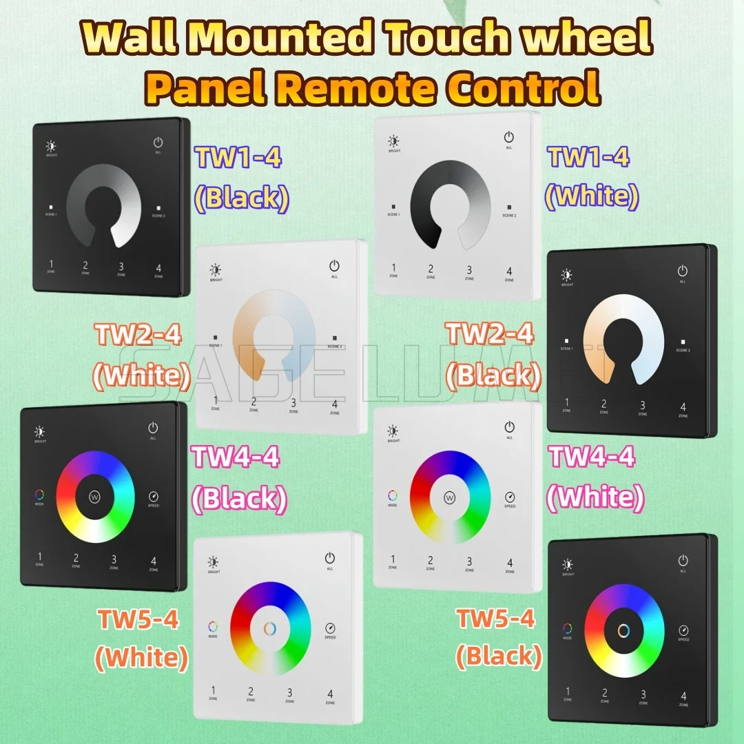 TW1-4/TW2-4/TW4-4/TW5-4 Skydance Wall Touch Panel 4Zone Dimmer Switch Controller for Single Color/RGB RGBW/RGBCCT LEDStrip Light
