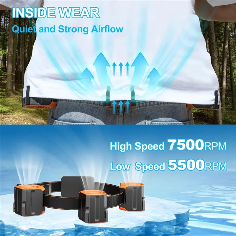 

AC62-Portable Waist Fan With 12,000Mah Battery, 20 Hour Run Time, 2 Speed Settings, Hands-Free, Rechargeable Belt Fan