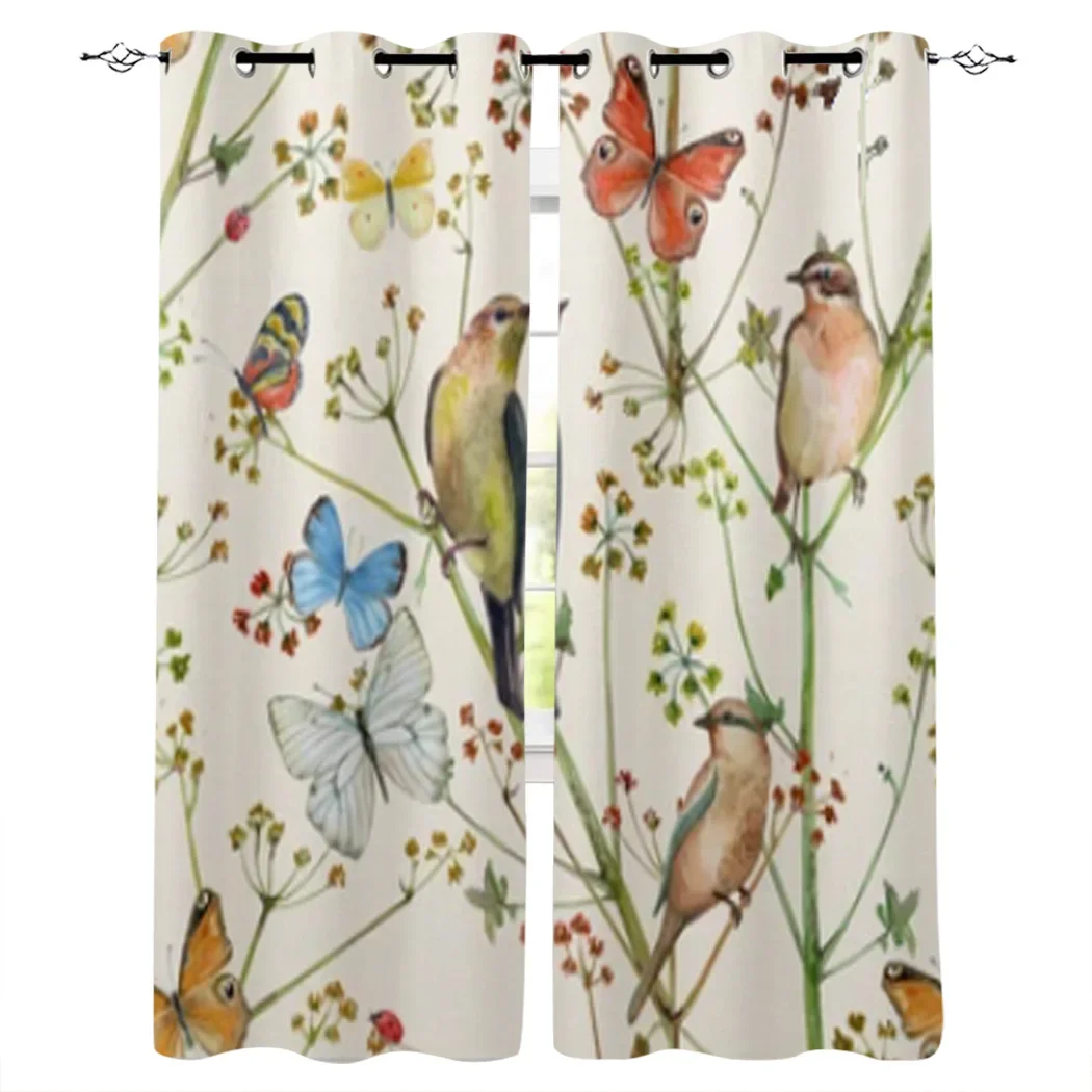 Branch Flowers Butterfly Bird Window Curtain For Living Room Bedroom Luxury Home Kitchen Decor Items Curtains