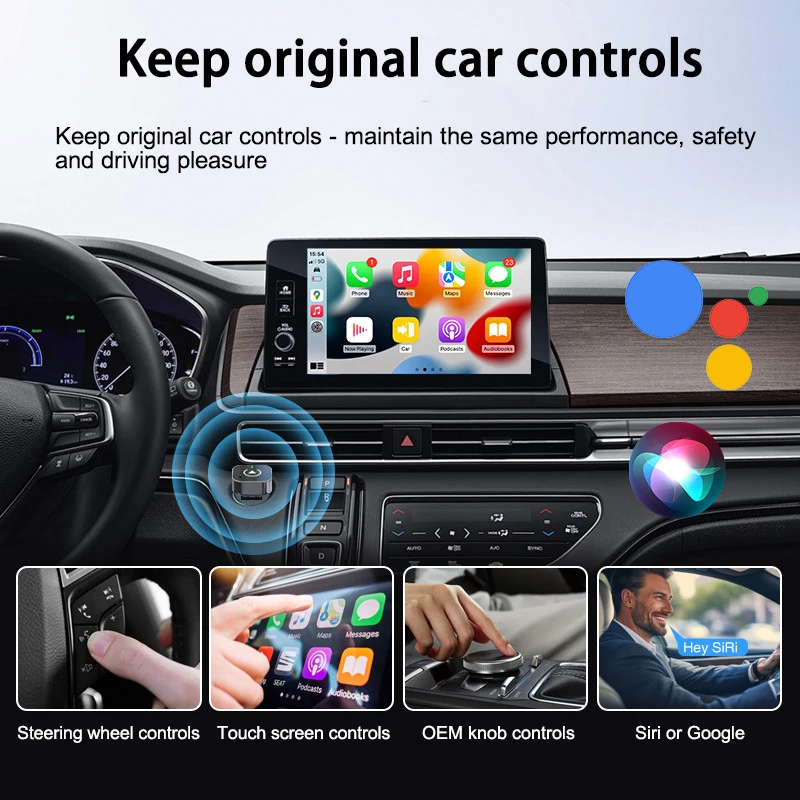 Wireless Carplay Adapter Android Auto 2in 1 Smart Mini Box Plug And Play Universal USB Dongle with Voice Control Function