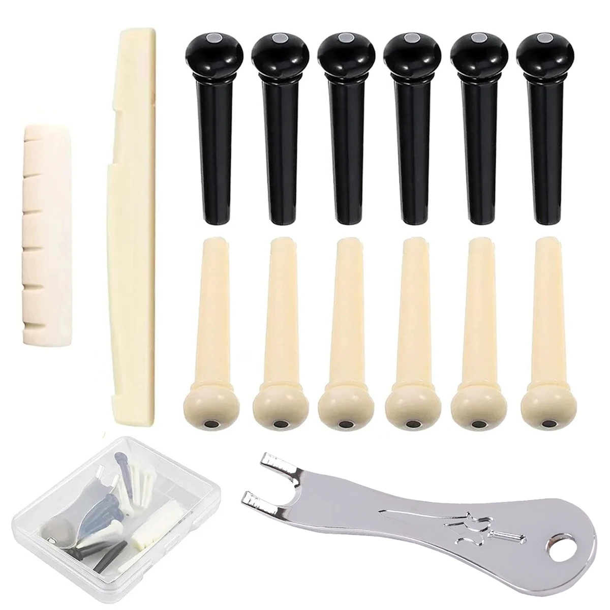 Miwayer 12 Pcs Acoustic Guitar Bridge Pins with Puller Remover & Guitar Bridge Saddle Nut, Replacement Parts and Accessories