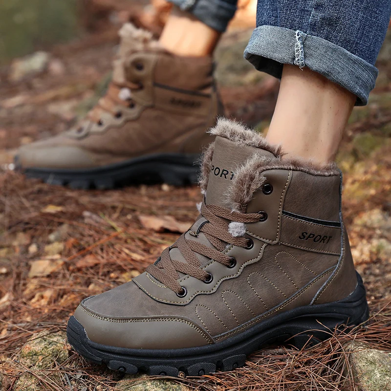 أحذية الثلوج للرجال أحذية الشتاء غير رسمية منصة عدم الانزلاق الدافئة الفراء حذاء من الجلد أفخم القتالية في الهواء الطلق المشي لمسافات طويلة دراجة نارية الأحذية #2