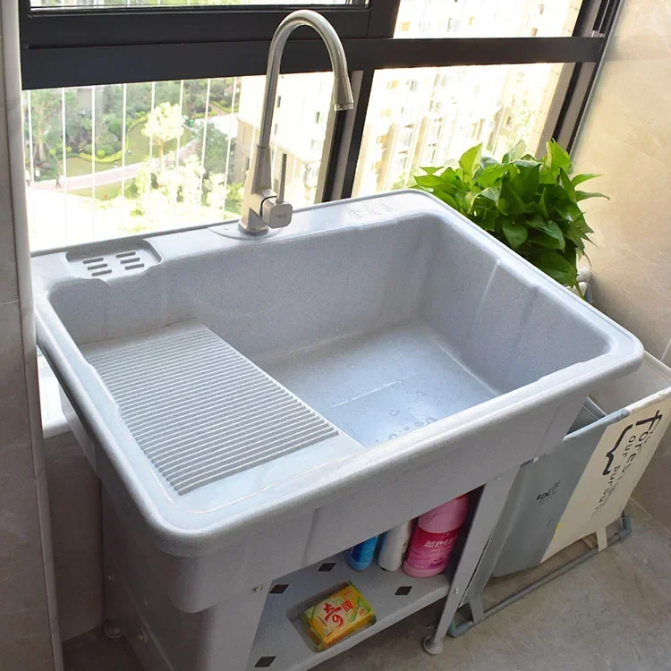 Laundry sink, balcony, laundry basin with washboard, laundry sink, washboard, and thickened plastic imitation marble