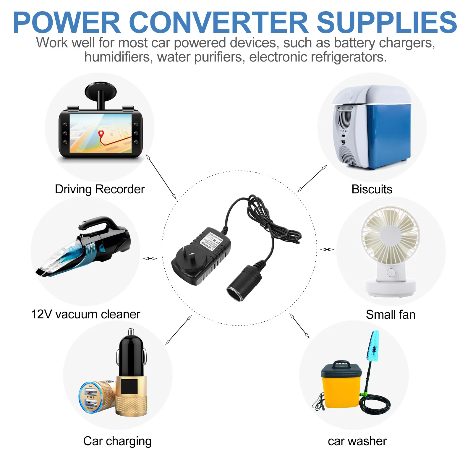

12V 2A Car Power Converter 100V 240V Household Adapter for Accessories Plug Equipment Fan Monitor Aroma Humidifier Car