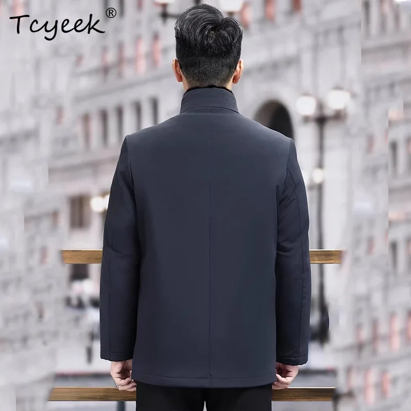 Tcyeek Natural Fur Coat Mens Warm Winter Clothes Cozy Mink Real Fur Coat High Quality Mid-length Male's Jacket Parka Men Roupas