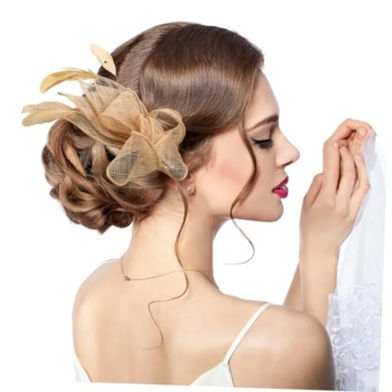 

Newest Women's for Women Elegant Hat Strap Flower Feather Party Hat Hair Clip Headband Accessory Fascinators