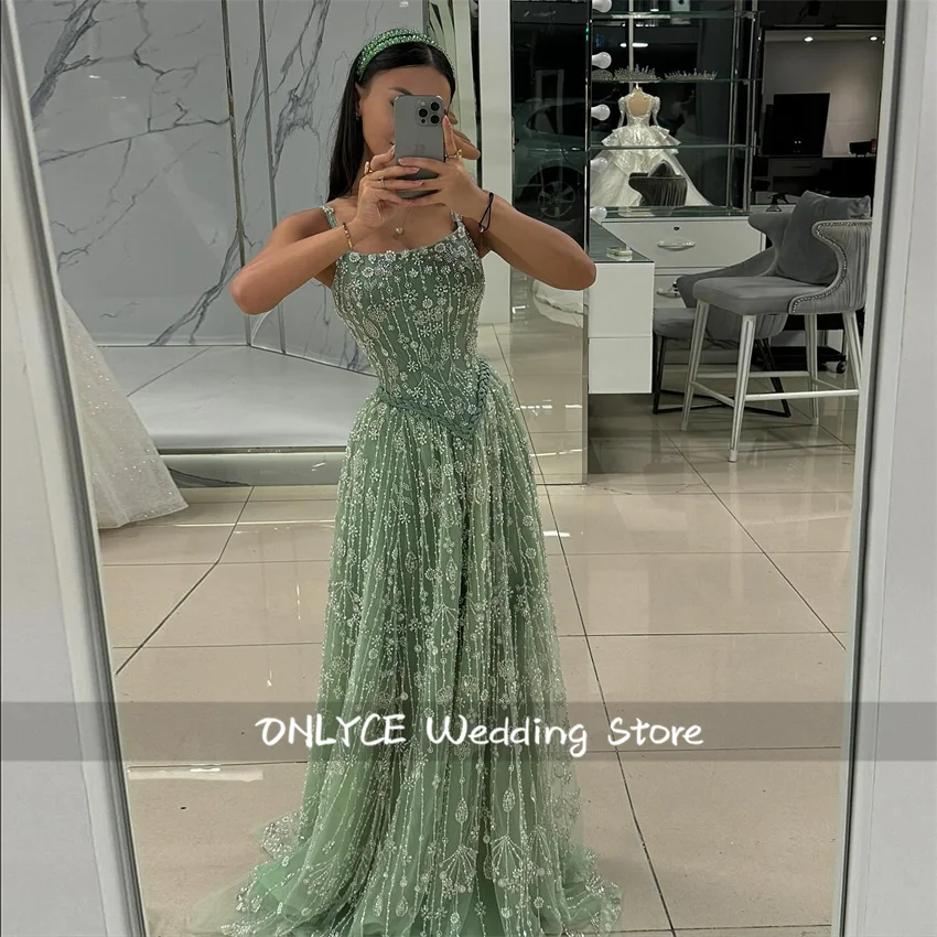 Luxury Green Prom Party Dresses Appliques Evening Gown Wedding Party Gown Glitter فساتين للمناسبات الخاصة Customized