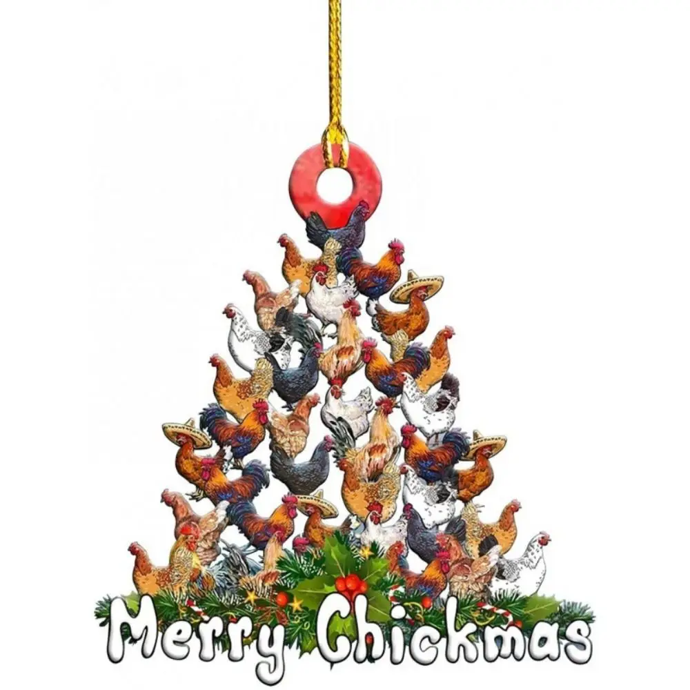 

Creative 2D Chicken Tree Pendant Acrylic Hanging Chicken Christmas Tree Pendant Decorative Christmas Decorations Car