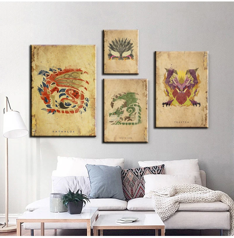 

Wall Art Canvas Monster Hunter Poster Painting Japanese Style Game Animated Cafe Wallpaper Pictures Print Living Room Home Decor