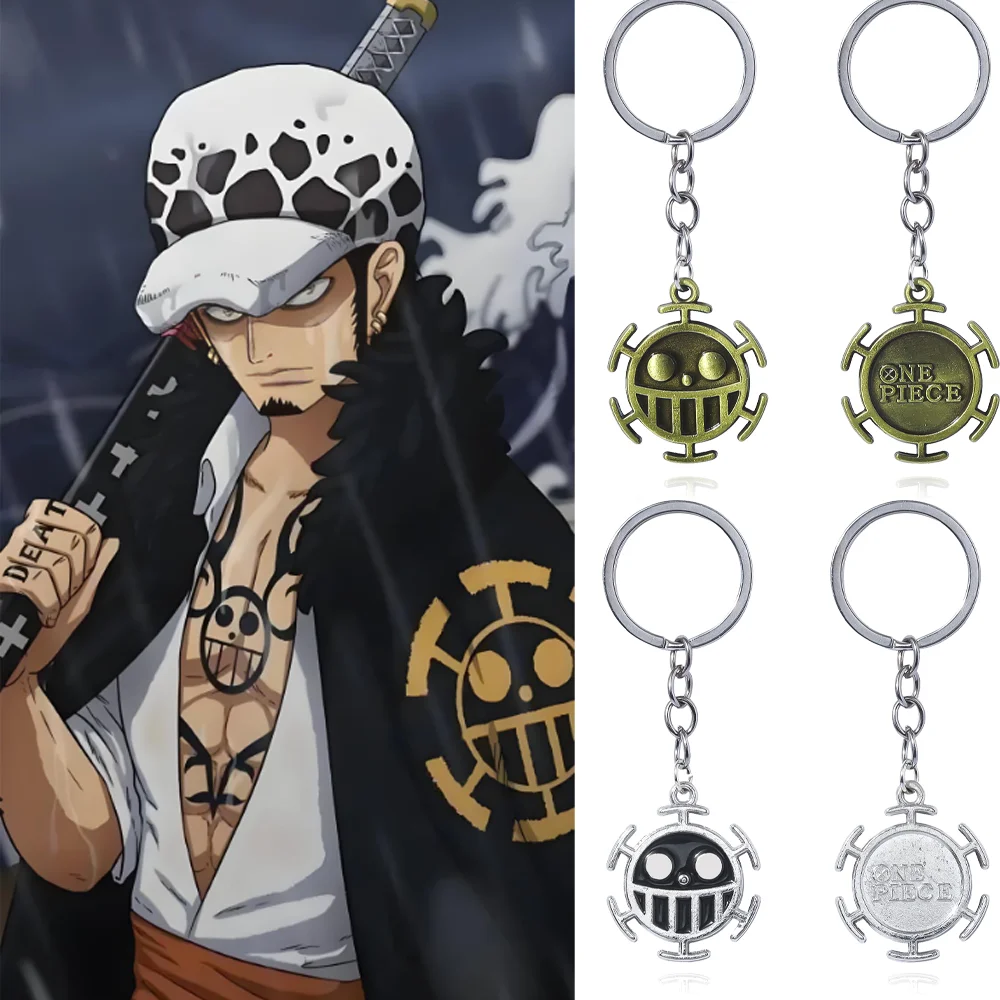 LLavero de libro de periódicos de Anime, corazón, piratas, capitán Trafalgar Law, Logo de calavera, llavero colgante de Metal, modelo de regalo, juguete para regalo para niños