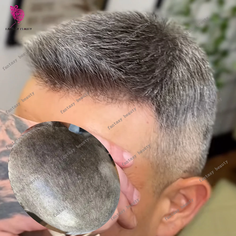 Soft Human Hair 1B80 1B65 1B40 Grey Black Men's Hair Prosthes System Durable 0.1mm PU Silicon Natural Hairline Brown Hairpieces