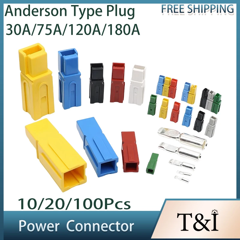 

10/20/100 Pcs Anderson Type Single Pole 30A 75A 120A 180A Plug 600V DC Battery Connector UPS Power Plug High Current Quick Plug