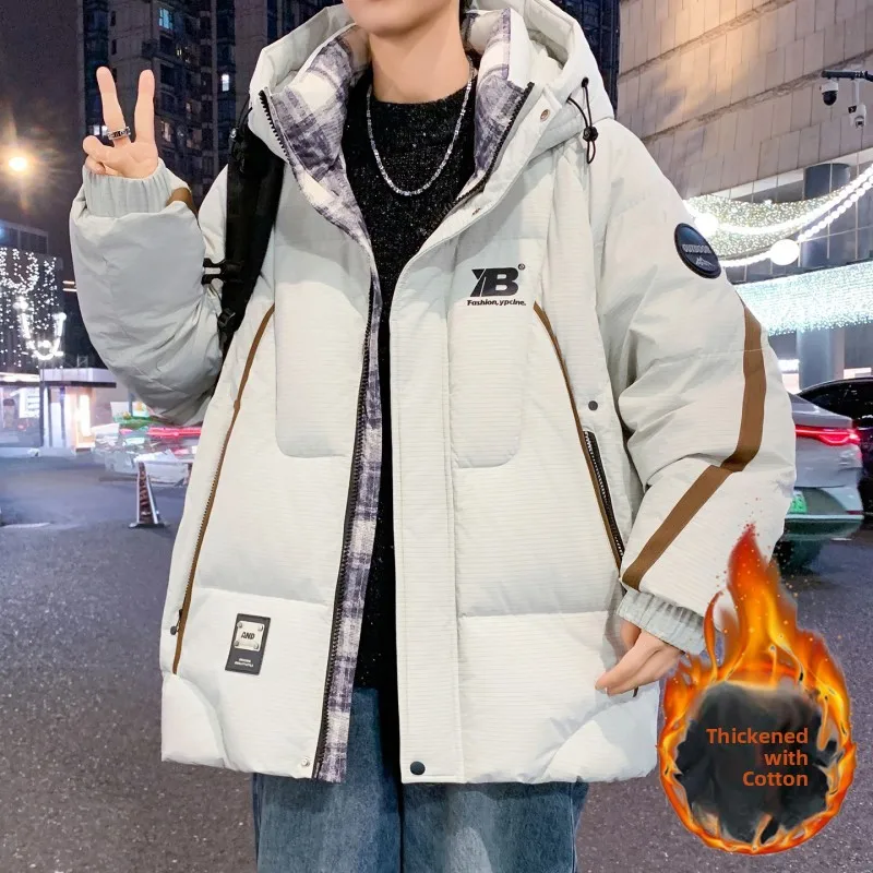 

2025 New Men's Cotton Jaet with Hood Winter Coat Thiened Polyester Fiber Warm Casual Sle ort Length Zipper Closure