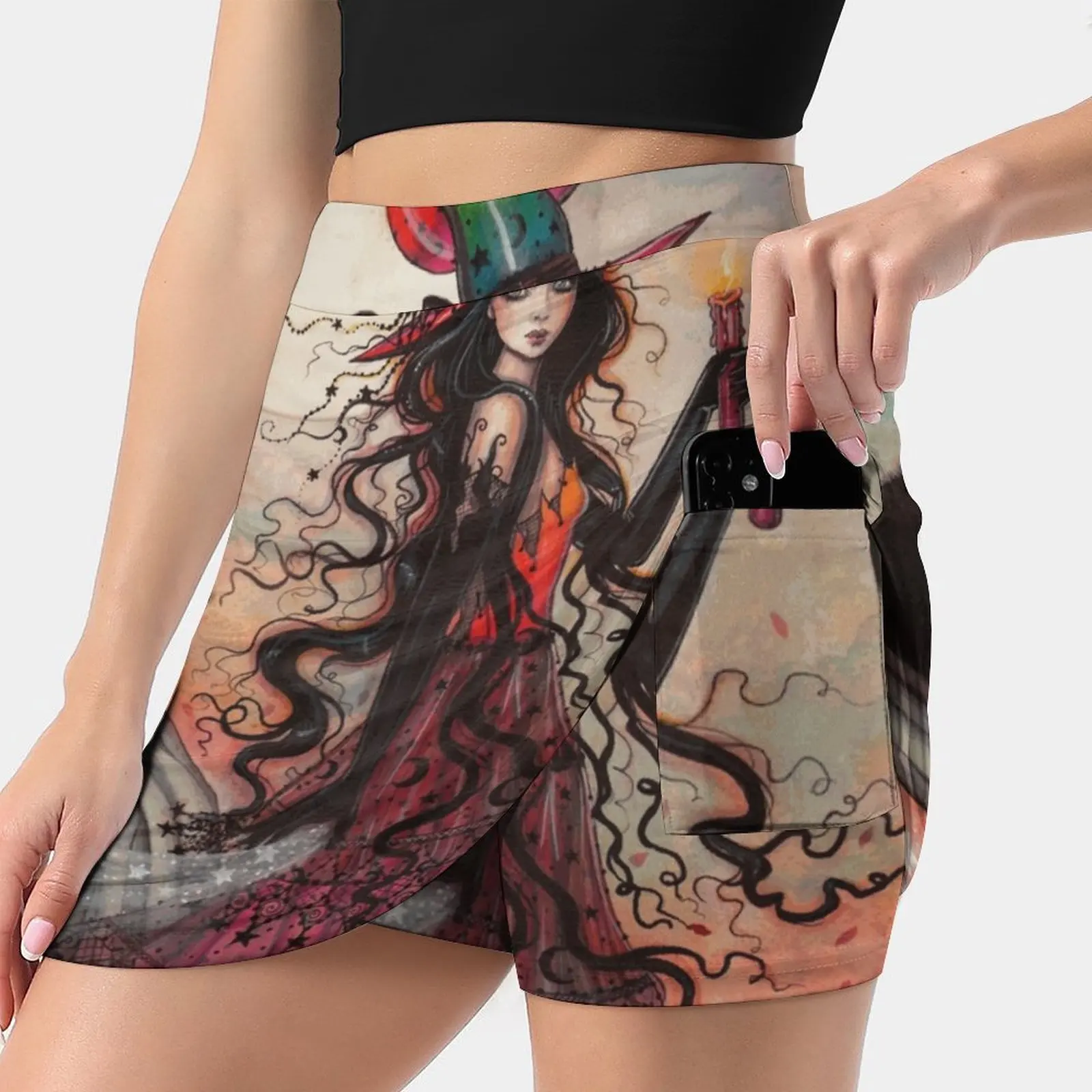 October Flame Witch Cat Fantasy Art By Molly Harrison Skirts Woman Fashion 2022 Pant Skirt Mini Skirts Office Short Skirt Witch