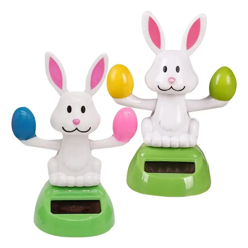 Easter Bunny Solar Powered Swinging Dancing Figurines Creative Cartoon Rabbit Holding Eggs Automotive Dashboard Toy