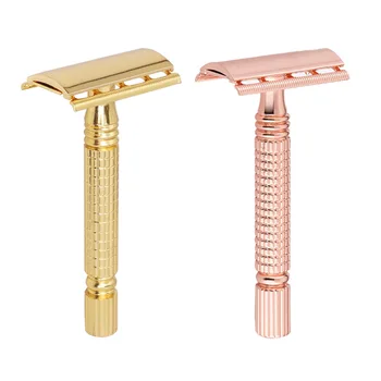 Różowe złoto złoto srebro metalowa ręczna maszynka do golenia, dwustronna staromodna maszynka do golenia golarka męska salon fryzjerski