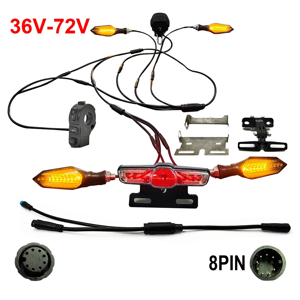 

Electric Bike 36V-72V Headlight Taillight And Turn Signals E-bike Light Kits High Voltage Waterproof Wire Turn Signal Group Brak