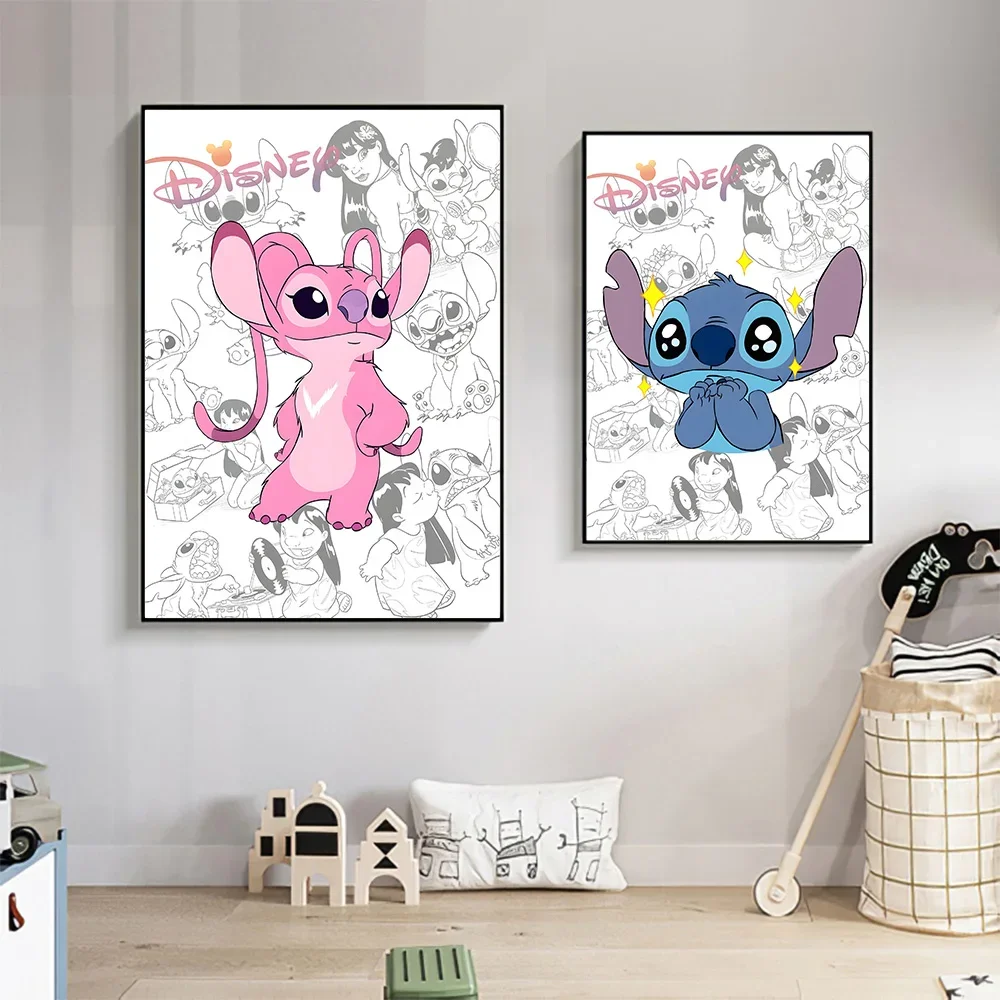 ديزني غرزة آرت ديكو الملصقات غرفة المعيشة المنزلي غرفة نوم جدار جدارية غرفة الأطفال صورة يطبع قماش لوحات يطبع ، الإطار