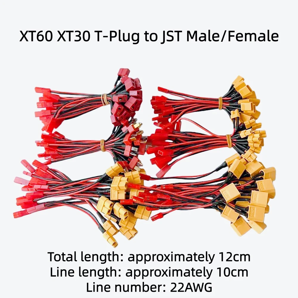 10cm Adapter Cable XT60 XT30 T-Plug to JST Male/Female Connector 22AWG Silicone Wire for FPV Drone Airplane Car Parts ESC