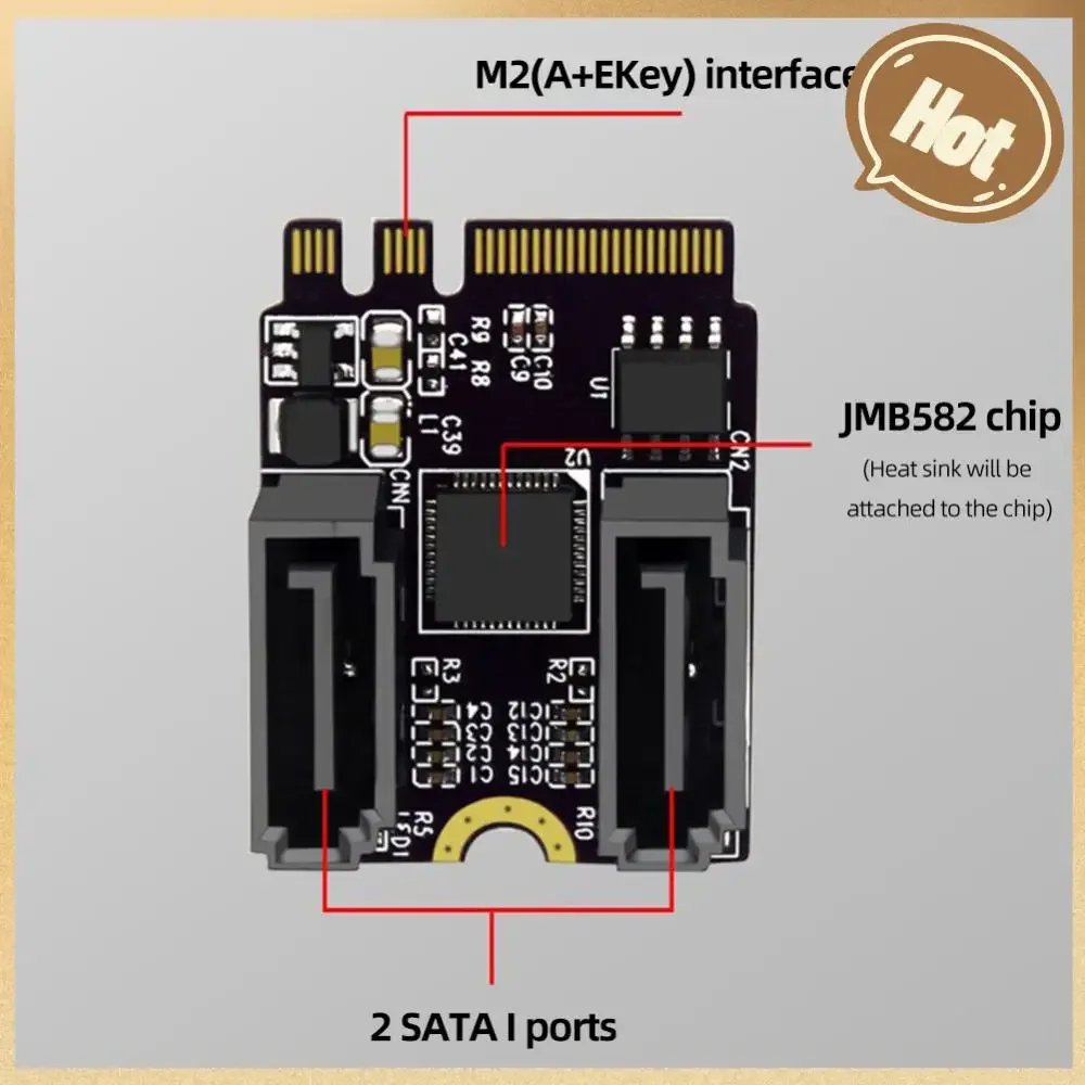 M2 To SATA3.0 Expansion Card PCI-E3.0 KEY A + E WIFI M.2 To SATA JMB582 Chip for PC Servers Consumer Electronics/Storage Device