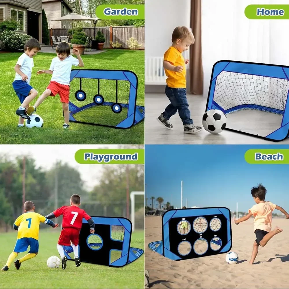 Kids Soccer Goal Indoor Outdoor 4-in-1 Portable Detachable Multi-purpose Soccer Training Net Improved Passing Shooting Accuracy