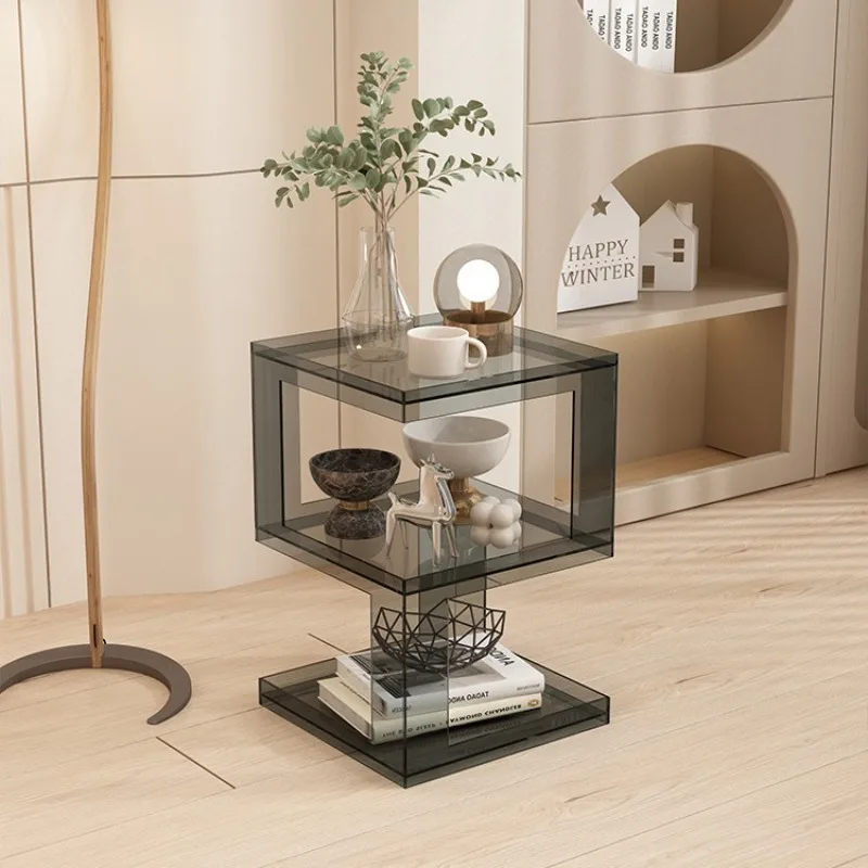 Acrylic sofa side table, simple modern living room corner table, transparent small coffee table, storage transparent side table