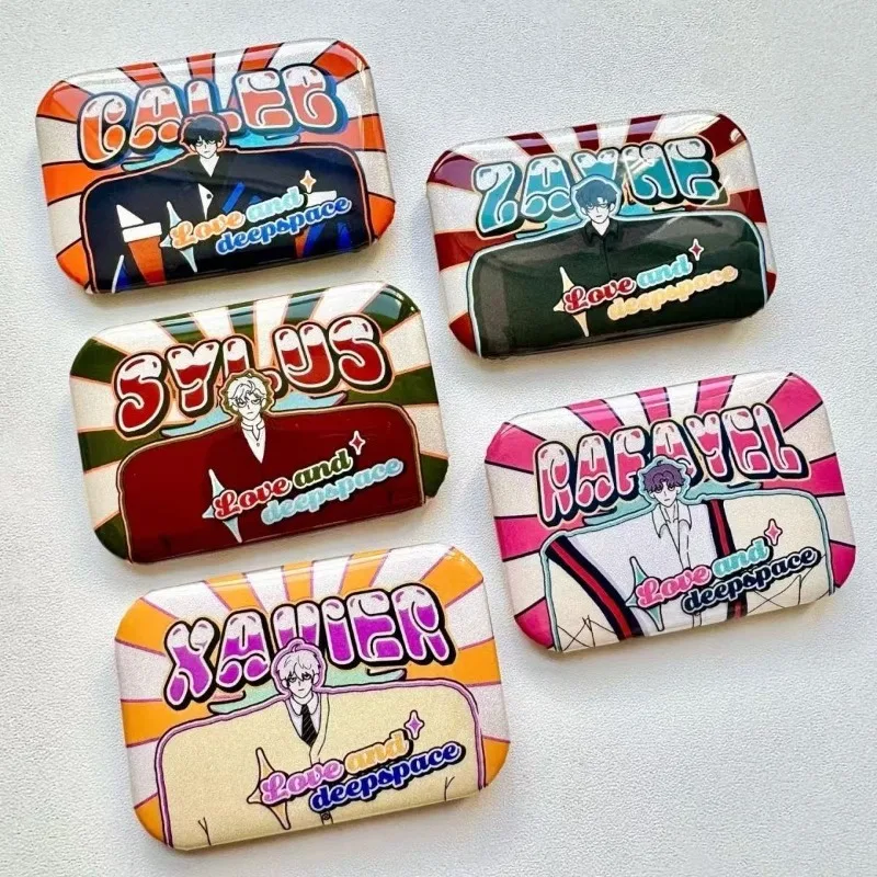 Love and Deepspace Badge Retro Style Rectangular Brooch Pin Caleb Zayne Sylus Xavier Rafayel Fun Comedy Abstract Badge for Fans
