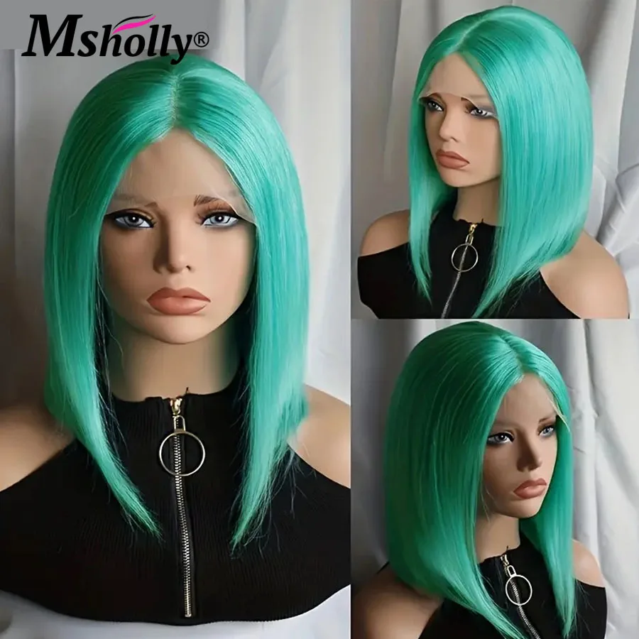 Parrucche Bob corte verde menta capelli umani per le donne parrucche di capelli umani Bob di colore verde 13x6 parrucca frontale in pizzo parrucche prepizzicate diritte