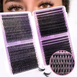 MJ DIY Lashes Extensions Kit 640pcs Lash Clusters 80D/100D Wispy Individual Lashes Mix 9-18mm Cluster Eyelash Extension