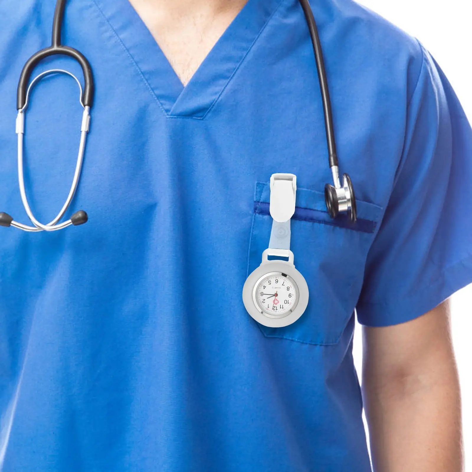 Portable Silicone Clip Nurse Watch White Color Lightweight Professional Pocket Watch for Nurses Work Accessories Multi-function