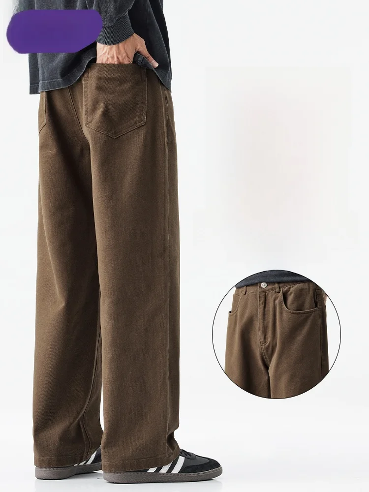 

Tonlion мужские прямые джинсы кофейного цвета из чистого хлопка, весна-осень, свободный крой, модный бренд, повседневная молния со средней талией