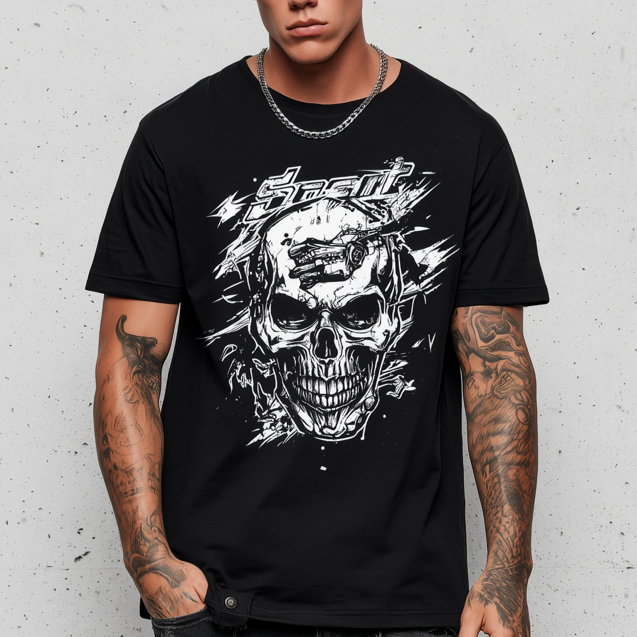 

Teevo Men's Short Sleeve T-Shirt Skull Graphic Print Casual Streetwear Daily Wear