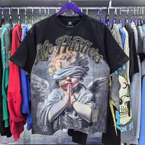 Camisetas de manga corta de algodón con diamantes de flechas de tiro de Ángel enmascarado para hombres y mujeres, camiseta holgada de verano con cuello redondo, camisetas de gran tamaño