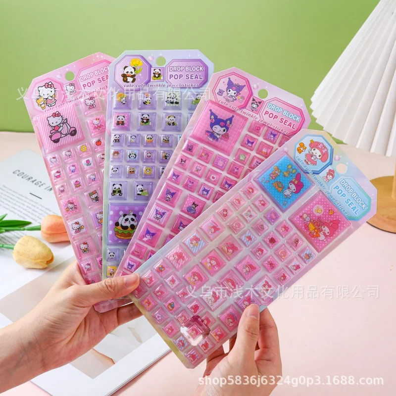 

Hot Sale 48pcs Japanese 3d Crystal Square Stickers Cute Diy Keyboard Stickers Reward Card Stationery Stickers Gifts Wholesale
