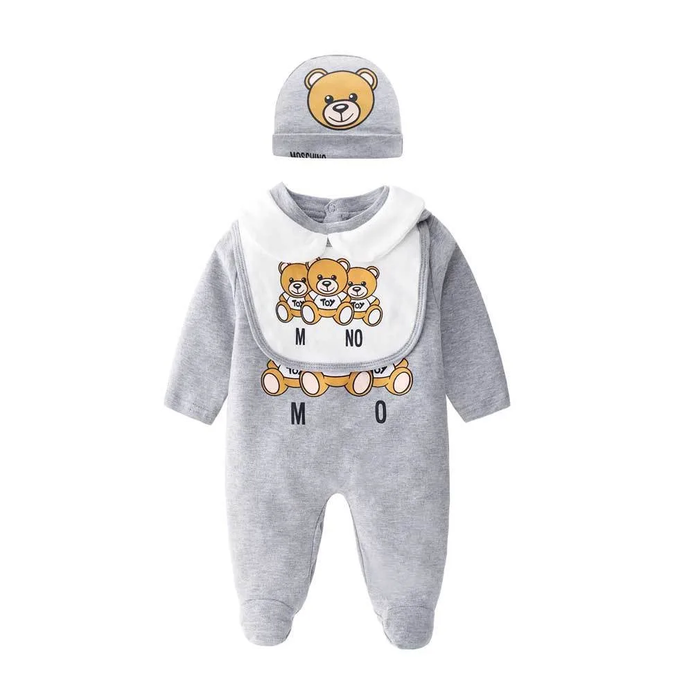 Baby Jumpsuit Spring and Autumn Suit Korean Style Newborn Printed Bear Jumpsuit Baby Long Sleeve