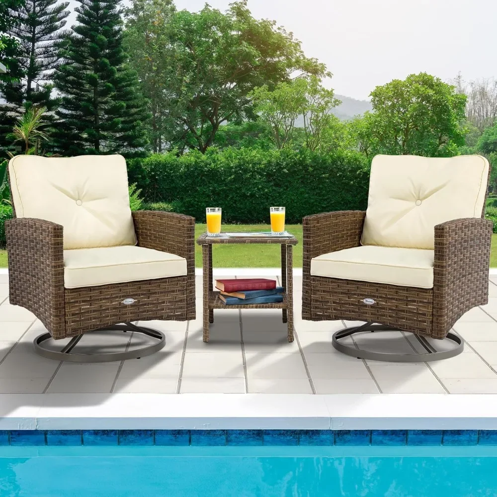 

Stylish 3-Piece Patio Wicker Swivel Chairs Set with Thick Cushions - Perfect Outdoor Furniture for Garden Conversations