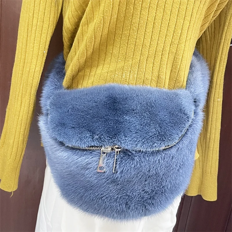 Imagem -05 - Bolsa de Pele Real Mink Fur Shoulder Bolsa Designer de Ombro Bolsa para Mulheres Crossbody Bolsa de Luxo Mink Fur Fanny Pack Bolsa 2023 Novo