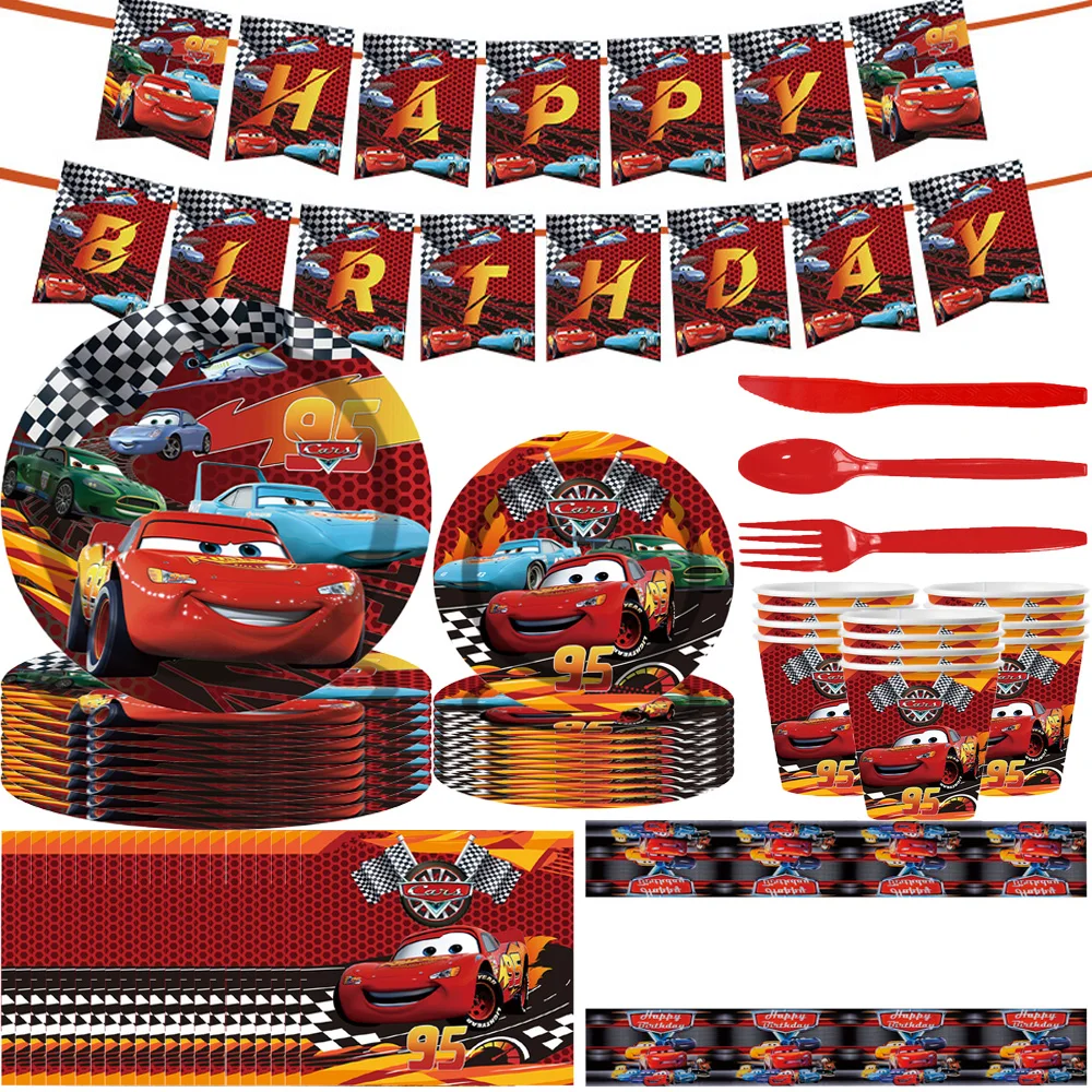 Disney Cars Birthday Party Decorations Kids Favor Lightning McQueen Paper Cups Plates Baby Shower Disposable Tableware Supplies